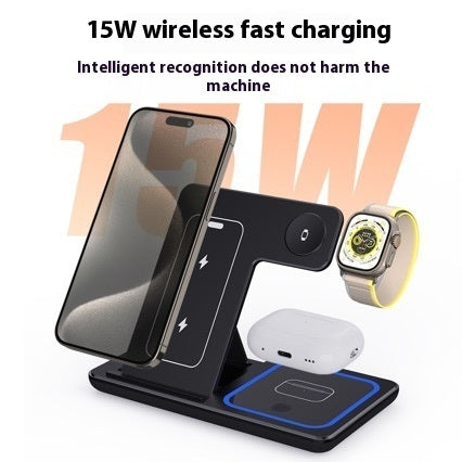 Foldable 15W 3 In 1 LED Fast Wireless Charger Stand