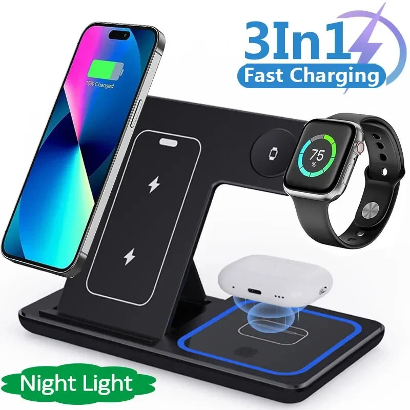 Foldable 15W 3 In 1 LED Fast Wireless Charger Stand